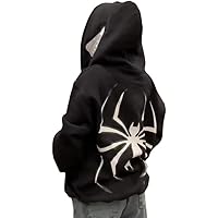 Crancious Y2K Spider Print Oversized Hoodie - Unisex Gothic